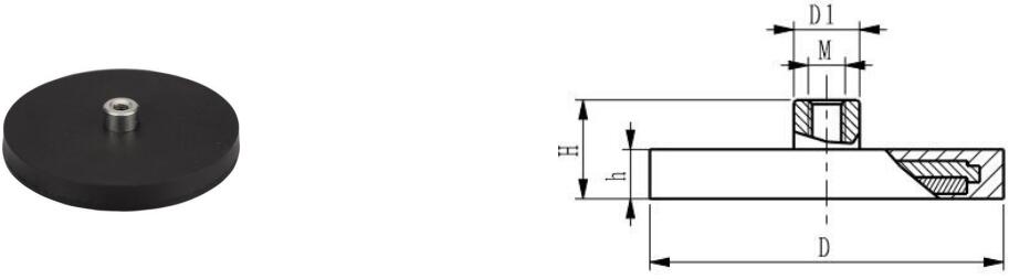 Rubber Coated Pot Magnet (NdFeB), With Screwed Bush.