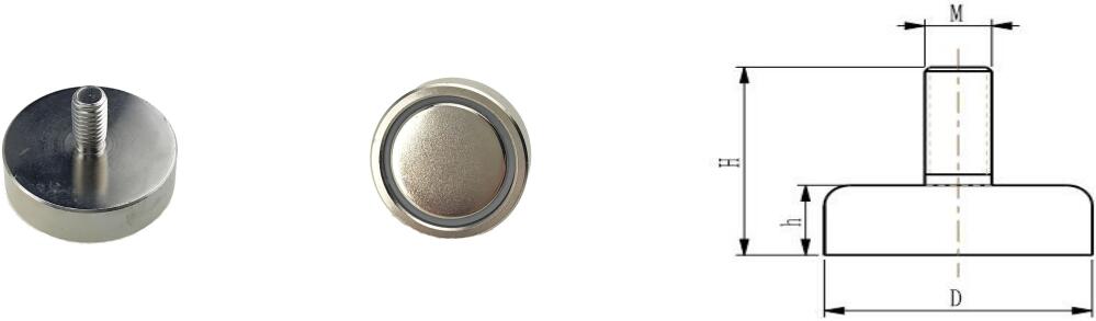 Pot Magnet (ndfeb), With External Thread, Nickel Coating, Body Stamping Machining.