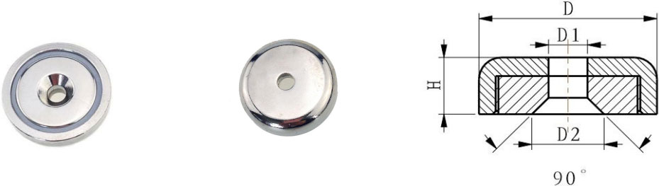 Pot Magnet (NdFeB), With Counter Bore, Nickel Coating, Body Stamping Machining.